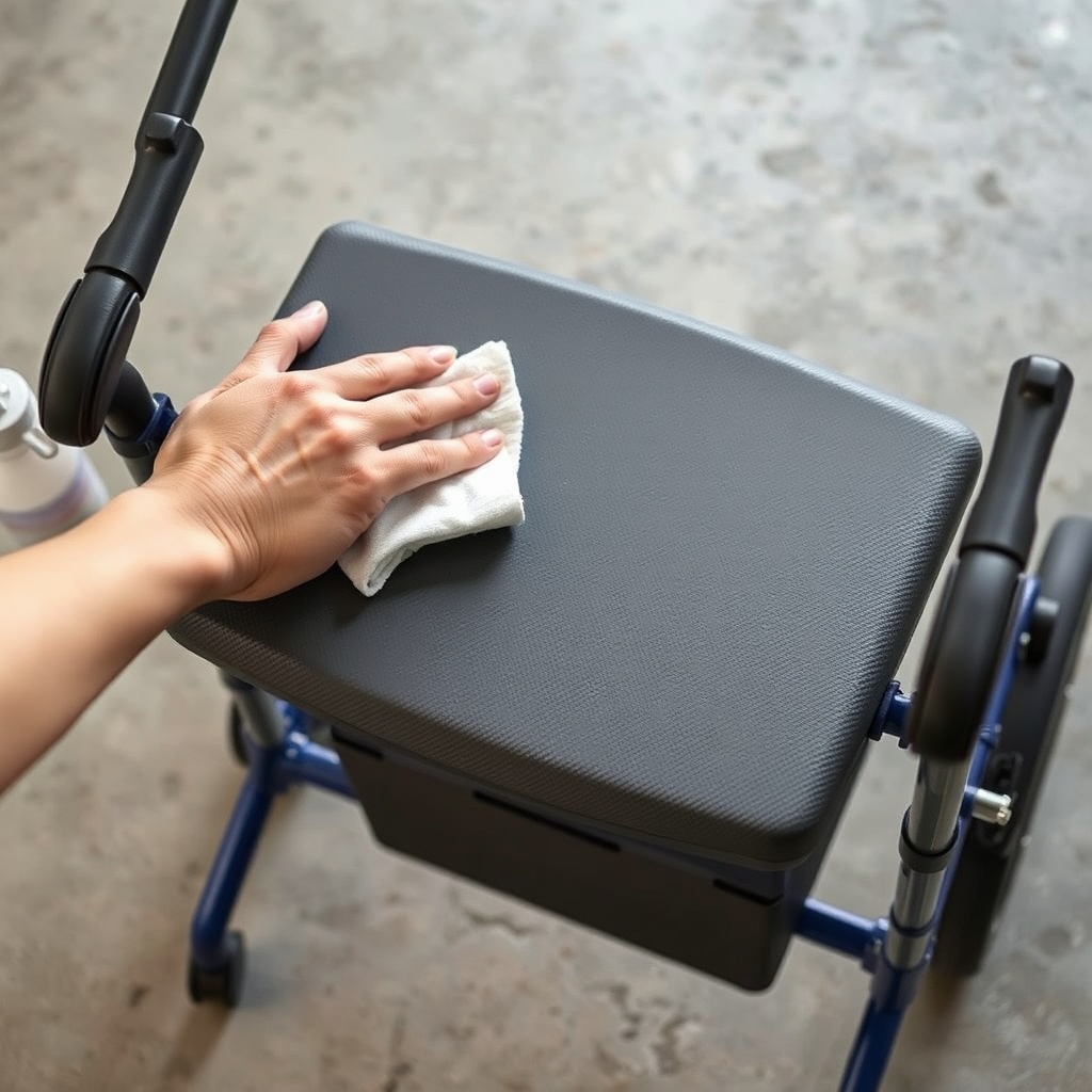 A photorealistic illustration of a hand gently wiping a damp cloth across the textured pla