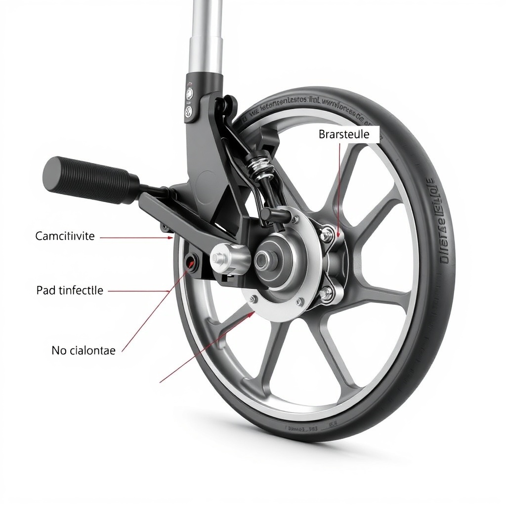 A photorealistic illustration showing a cross-section of a Drive DeVilbiss rollator brake